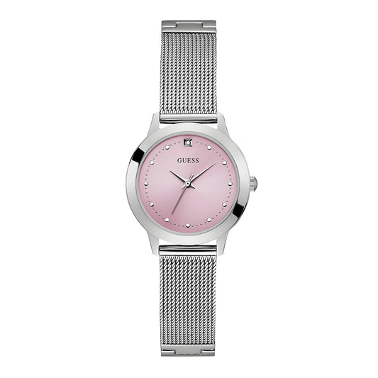 ساعة GUESS للسيدات باللون الفضي الكامل مع مينا كريستال | GW0470L1