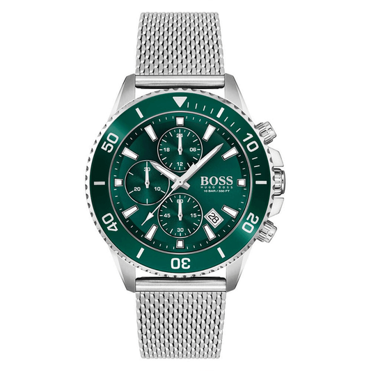 ساعة BOSS Admiral كرونوغراف بمينا خضراء وسوار من الفولاذ