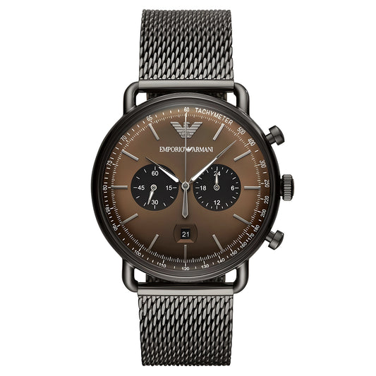 ساعة رجالية من الستانلس ستيل باللون الرمادي مع مينا باللون البني | AR11141