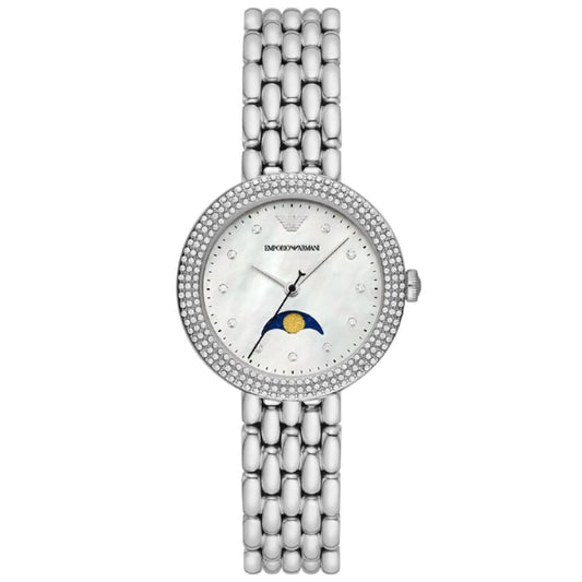 ساعة نسائية فضية روزا مع حركة طور القمر | AR11461