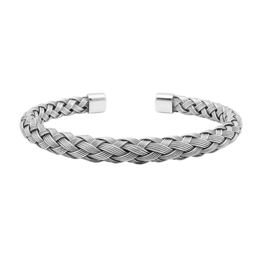 Minimalist Men's Silver Woven Metal Bracelet | High-Tensile Wire Cable