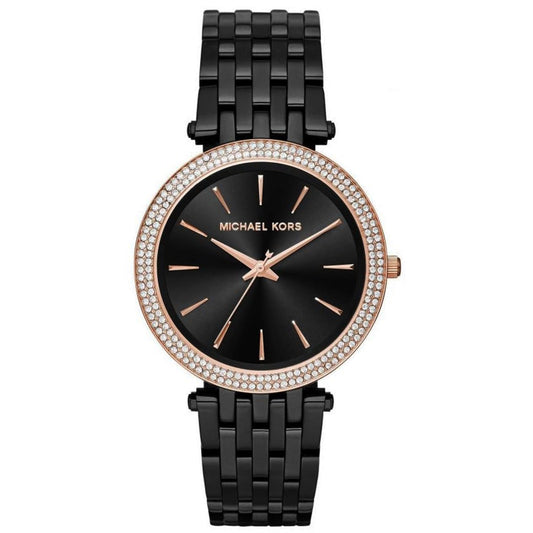 ساعة مايكل كورس النسائية المصنوعة من الفولاذ المقاوم للصدأ بمينا سوداء MK3407