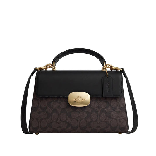 Authentic Coach Signature Flap Top Handle Bag - Black/Brown