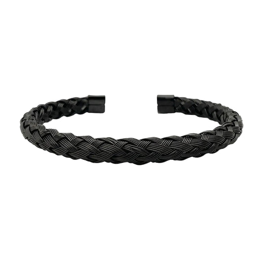 Men's Full Black Braided Wire Cuff Bracelet | Modern Men's Accessories