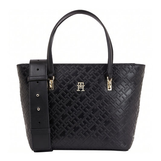 Authentic Tommy Hilfiger Embossed Monogram Satchel - Black