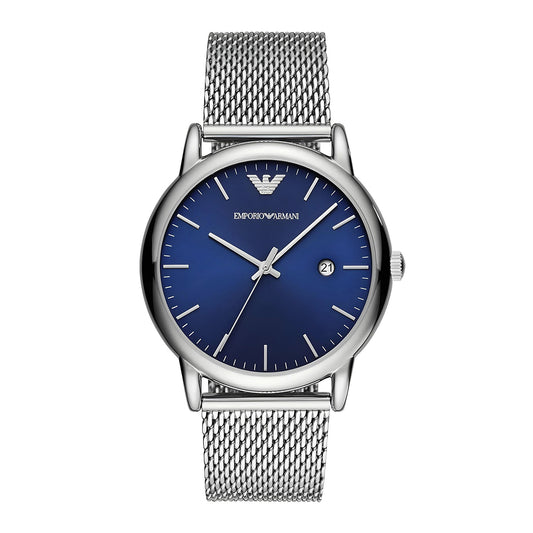 ساعة رجالية متعددة الوظائف بمينا زرقاء وحزام فضي | AR80038