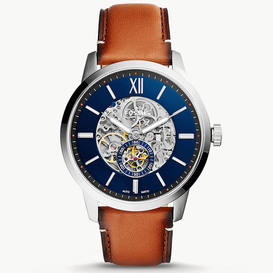 ساعة تاونزمان فوسيل أوتوماتيكية للرجال من الجلد باللون البني الفاتح