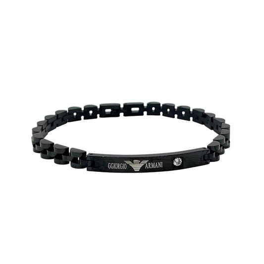 Giorgio Armani Black ID Bracelet with Crystal Accent