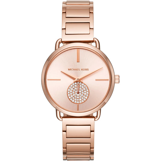 ساعة بورتيا النسائية باللون الذهبي الوردي - مايكل كورس MK3640