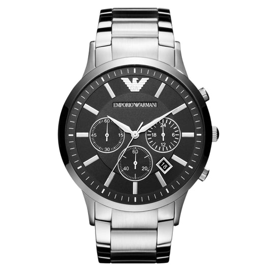 ساعة رجالية بمينا سوداء وحزام فضي من ريناتو | AR2460