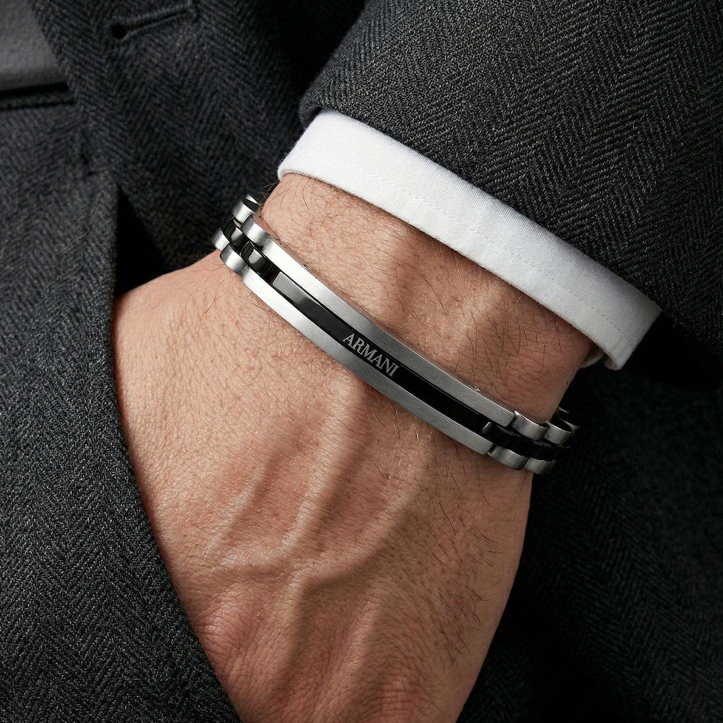 Men's Armani Two-Tone Stainless Steel Bracelet | Silver & Black