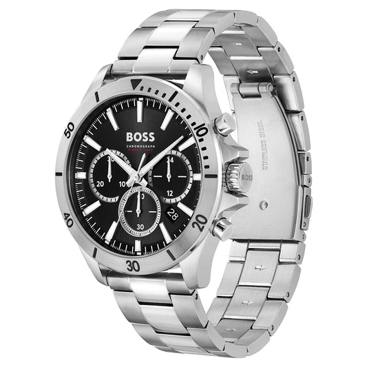 ساعة بوس للرجال بمينا سوداء وسوار فضي من الفولاذ المقاوم للصدأ | 1514057