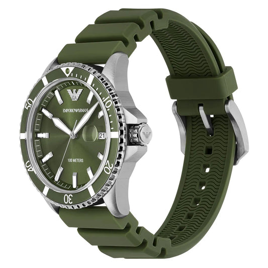 Emporio Armani Rubber Strap Olive Dial Men's Watch | AR11638