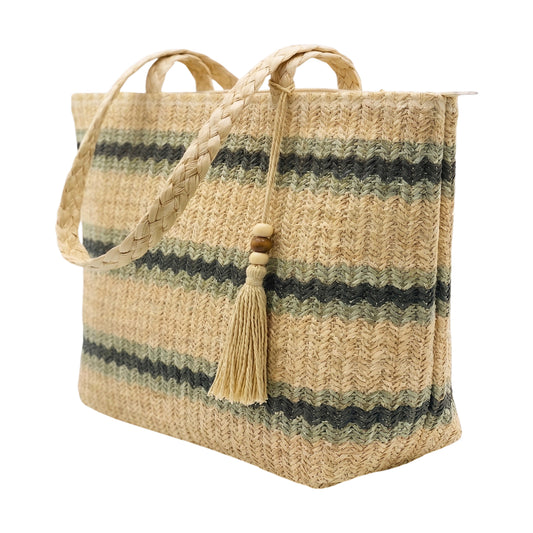 Large Woven Straw Summer Beach Tote Bag with Tassel