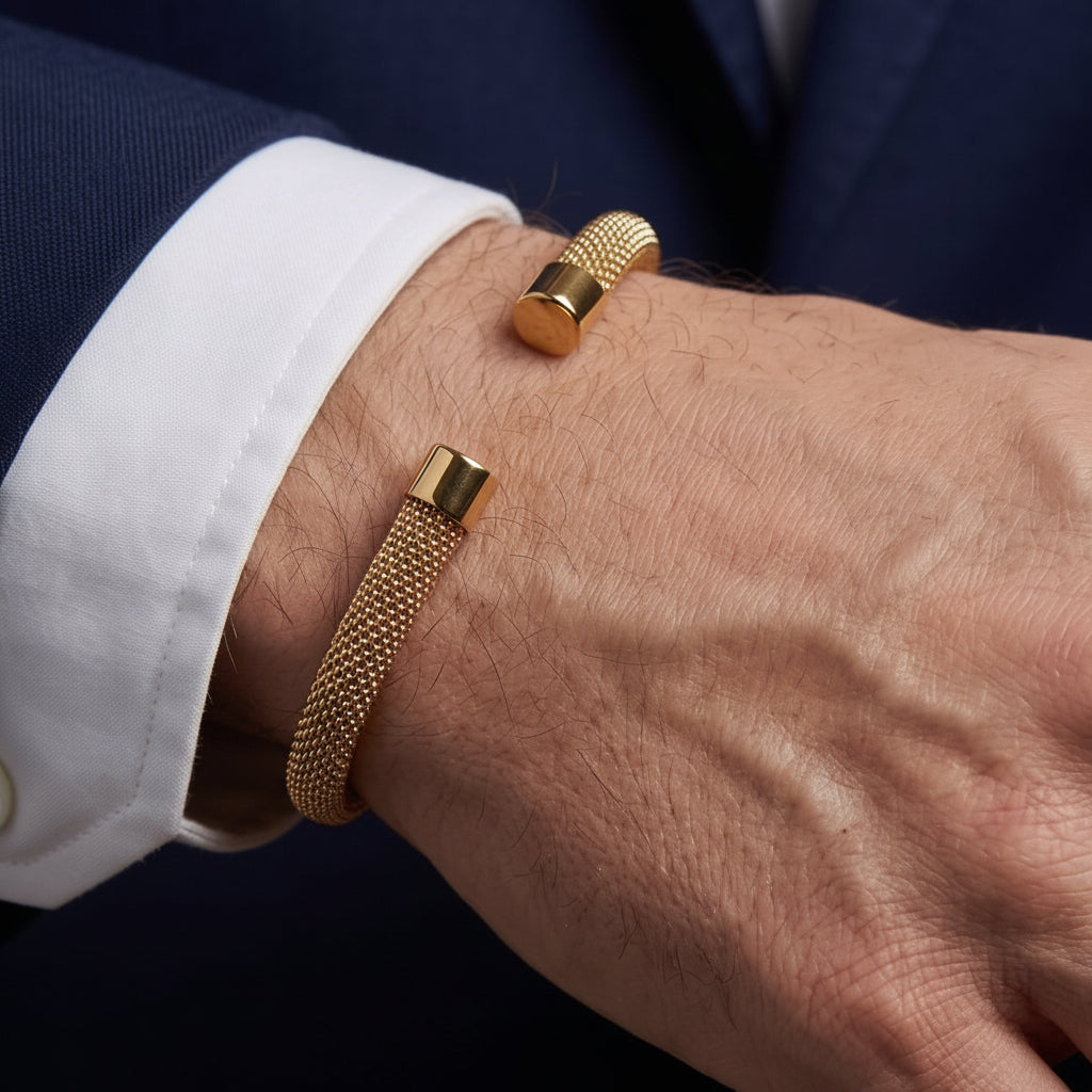 Premium Men's Gold Steel Link Bracelet | Flexible Size