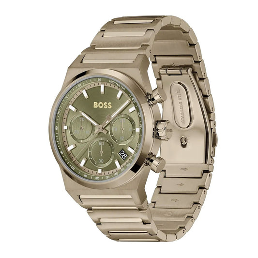Boss Men's Candor Chronograph Watch Olive Green Dial | 1514222