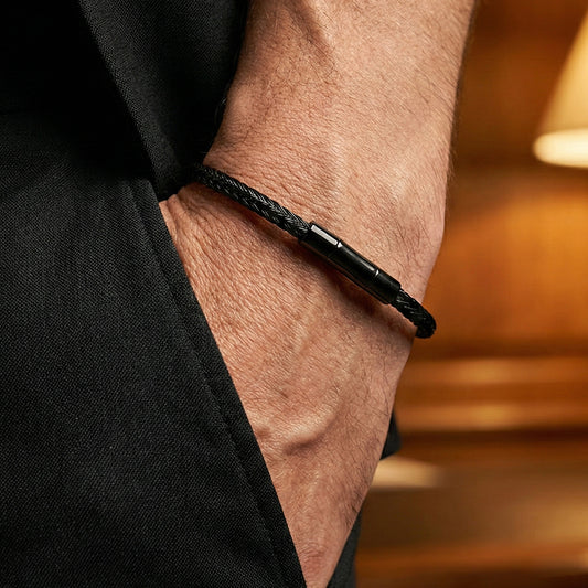Men's Minimalist Black Braided Wire Bracelet