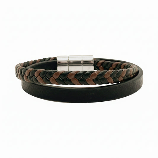 Two-Tone Braided & Smooth Men's Leather Bracelet