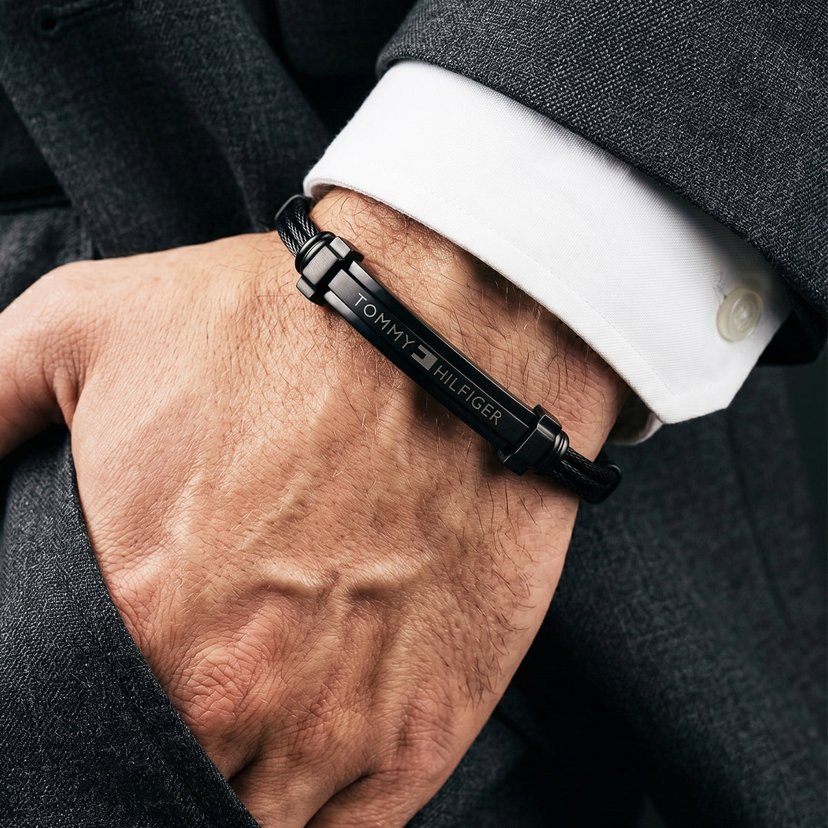 Tommy Hilfiger Matte Black Link Bracelet | Custom Adjustable Fit