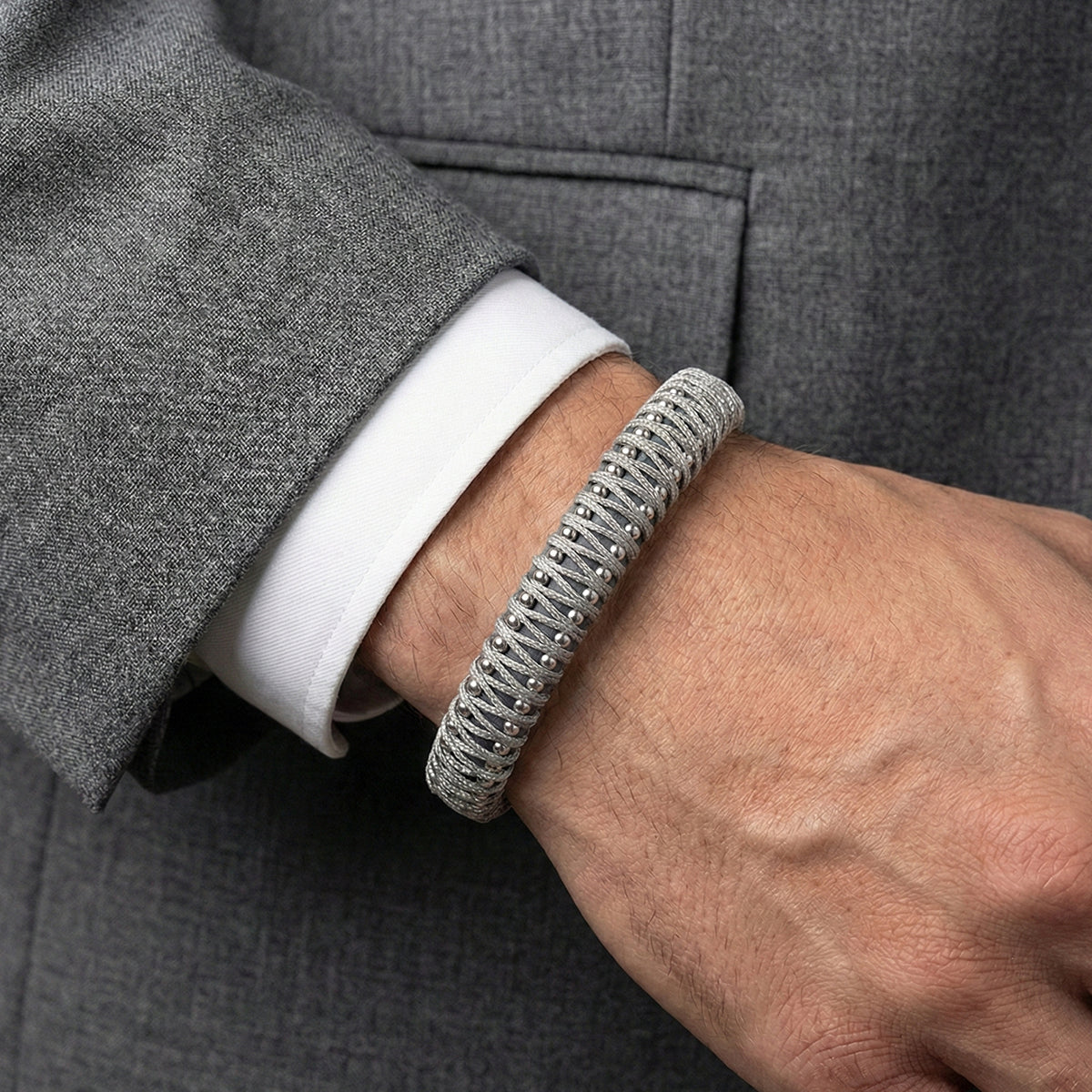 The Sterling Weave | Grey & Silver Artisan Bracelet