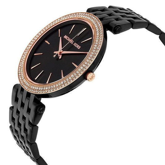 ساعة مايكل كورس النسائية المصنوعة من الفولاذ المقاوم للصدأ بمينا سوداء MK3407