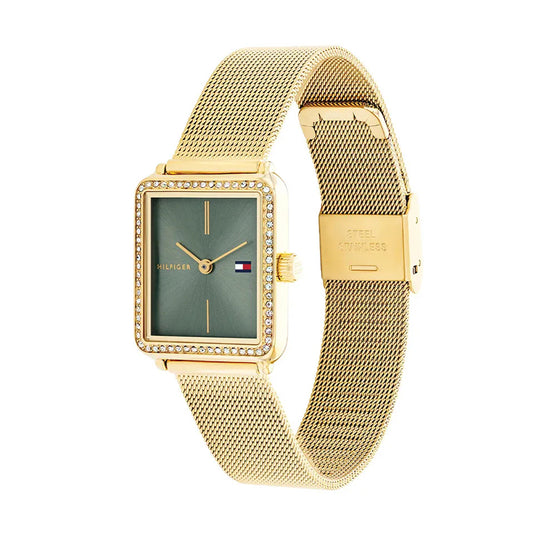 Tommy Hilfiger Rectangular Women's Gold & Green Dial Watch | 1782791