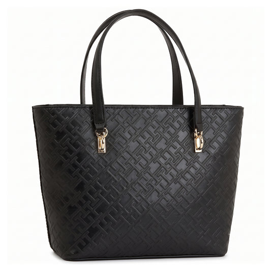 Authentic Tommy Hilfiger Embossed Monogram Satchel - Black