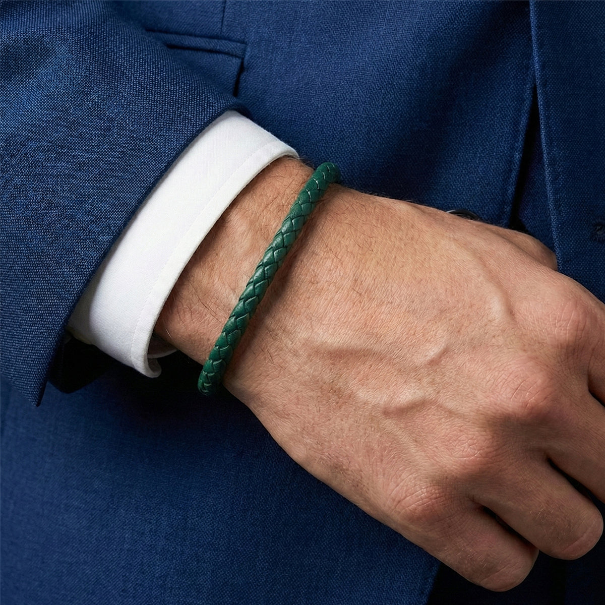 Genuine Leather Men's bracelet Dark Green Color