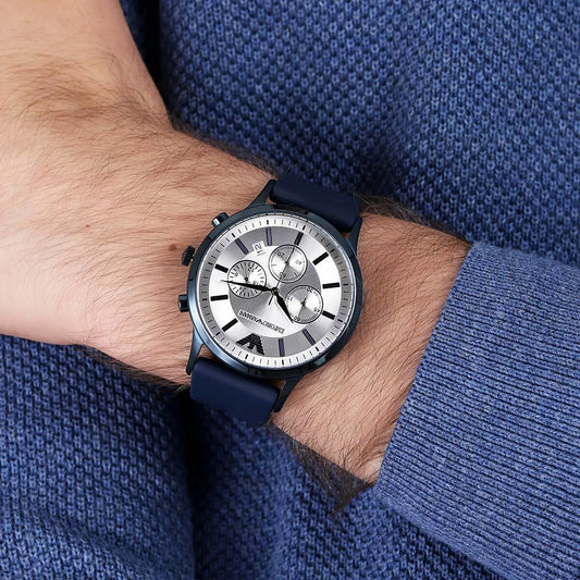 ساعة ريناتو أنالوج للرجال بسوار أزرق وحزام سيليكون | AR11026