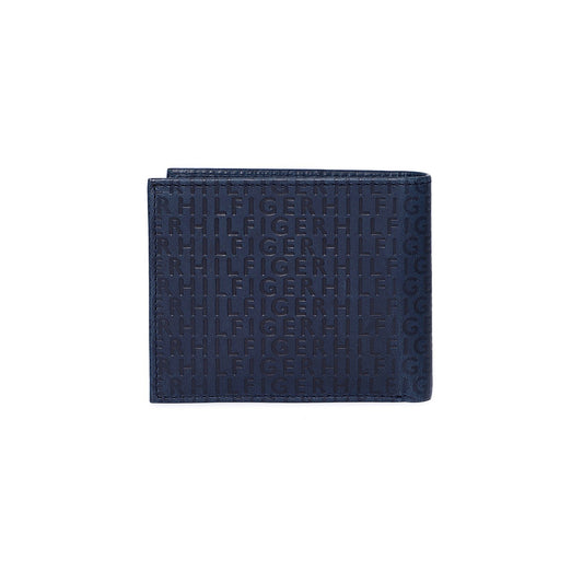 Tommy Men Navy Blue With Logo Pattern Two Fold Wallet