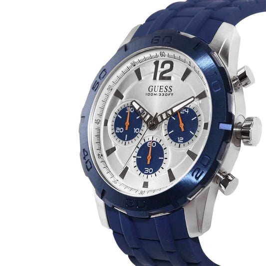 ساعة Guess Caliber للرجال بسوار أزرق ومينا بيضاء | W0864G6