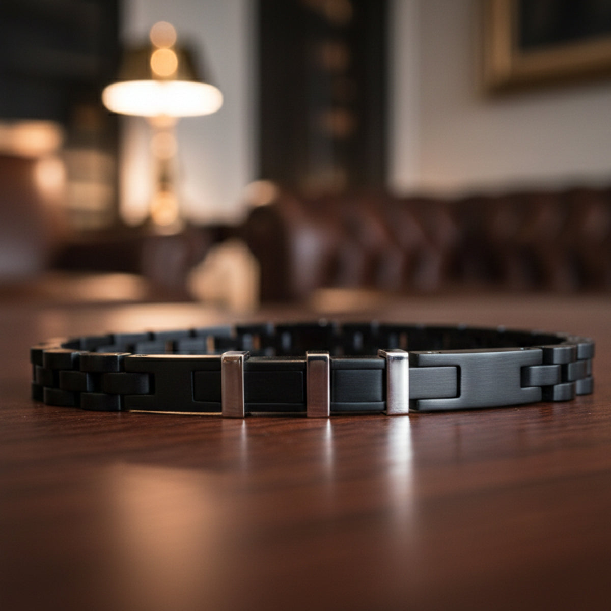 Matte Black Men's Bracelet with Silver Accents