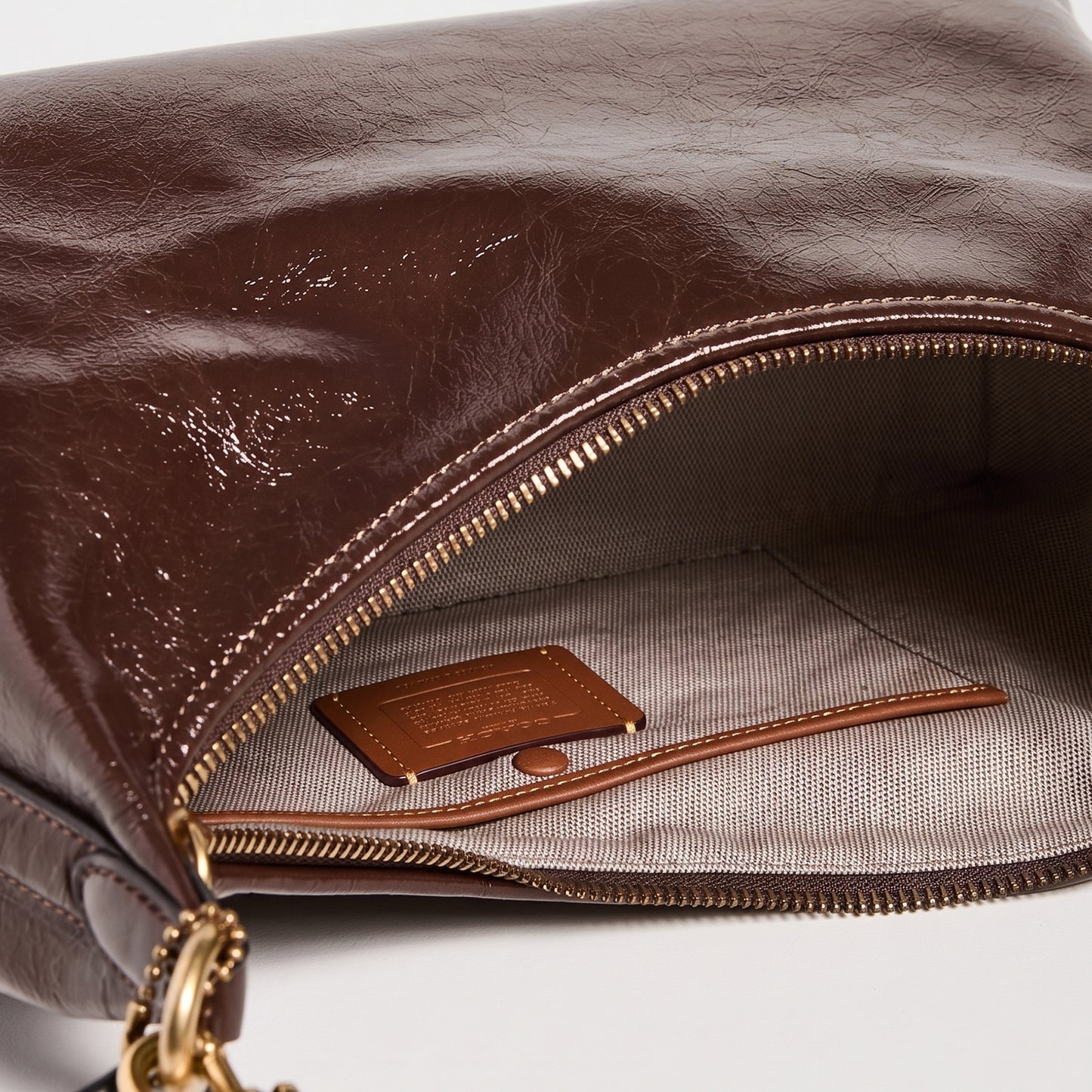 Authentic Coach Juliette Patent Leather Shoulder Bag - Dark Brown