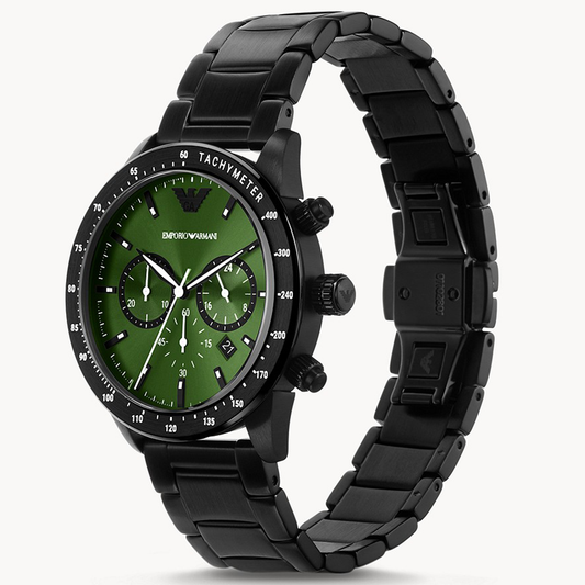 ساعة رجالية كرونوغراف من الستانلس ستيل باللون الأسود