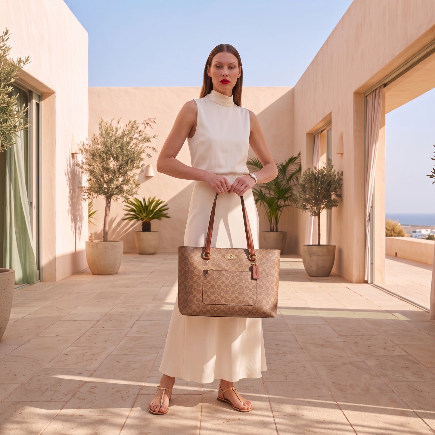Authentic Coach Gallery Tote in Signature Canvas - Khaki/Saddle