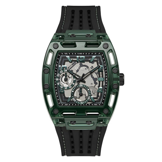 Guess Black Silicone Strap Men's Watch Green Dial | GW0499G7