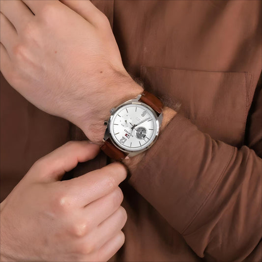 Tommy Hilfiger Men's Brown Leather Strap Watch 1791550