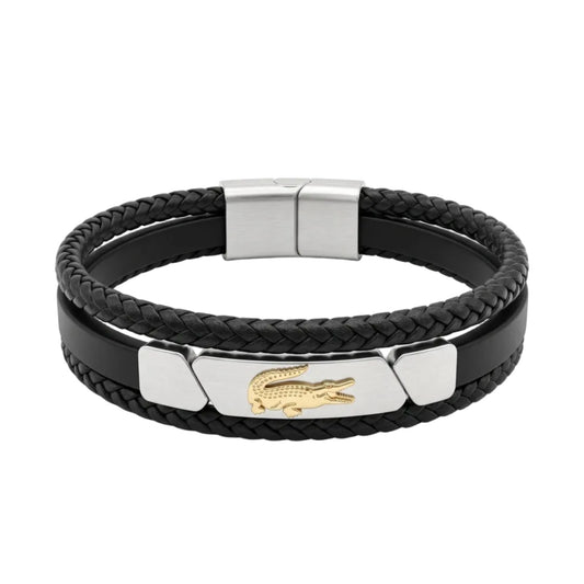 Modern Lacoste Men's Braided Leather & Gold Croc Bracelet