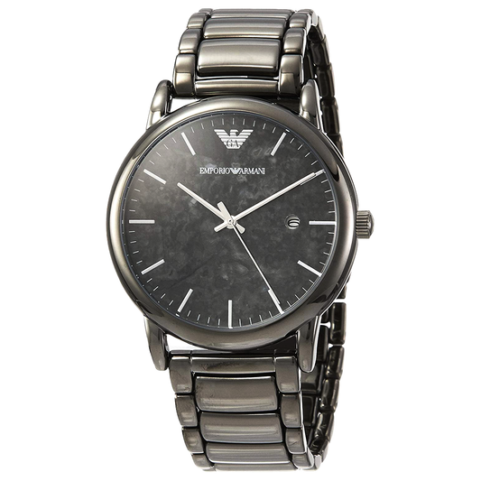 ساعة رجالية باللون الأسود بالكامل سوار من الفولاذ المقاوم للصدأ ومينا منقوش