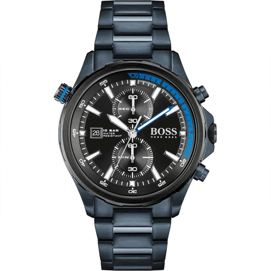 ساعة رجالية زرقاء بمينا سوداء صناعة يابانية