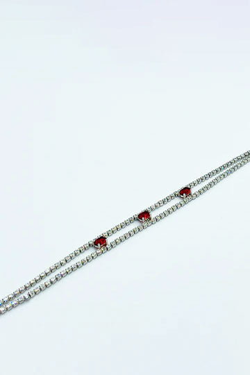 Two layers bracelet with red stones