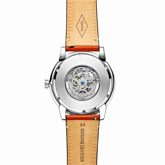 ساعة تاونزمان فوسيل أوتوماتيكية للرجال من الجلد باللون البني الفاتح