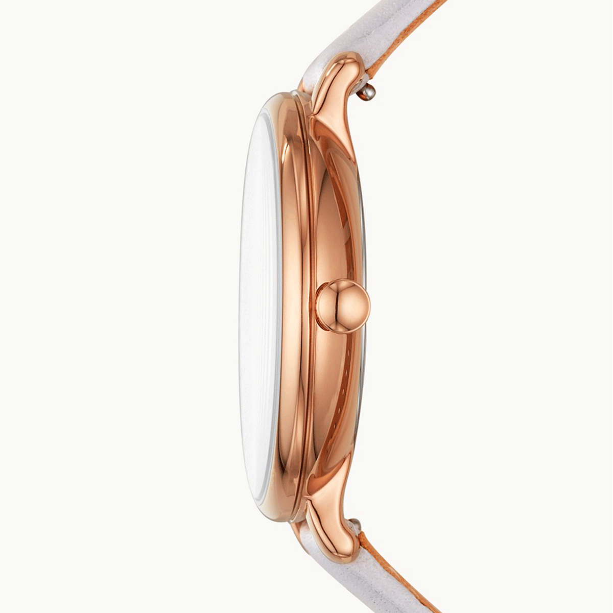 ساعة فوسيل النسائية ذات المينا الزهري الدائرية المصنوعة من الجلد