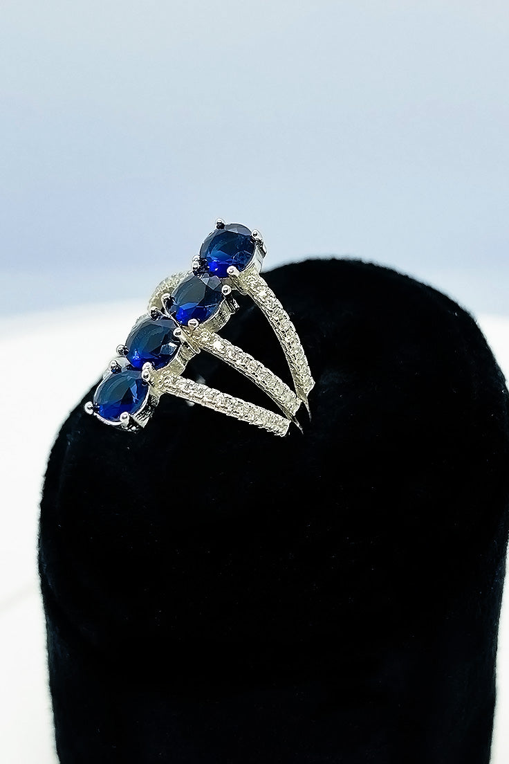 Four blue zircon stones silver ring