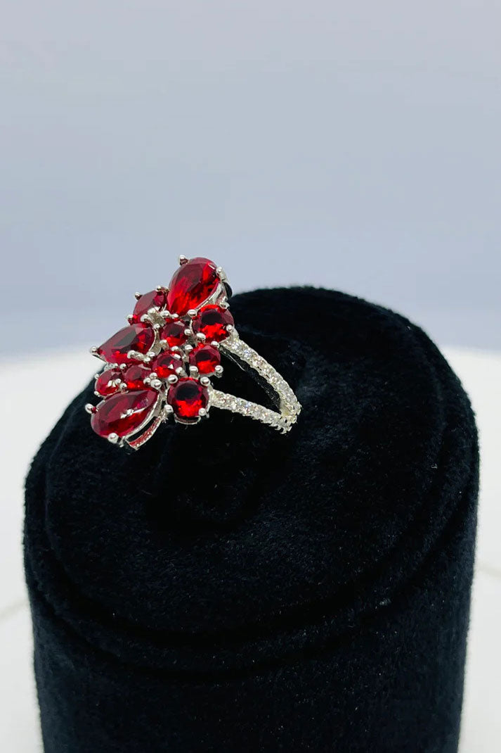 خاتم أنيق من أحجار حمراء من الفضة الإيطالية عيار 925