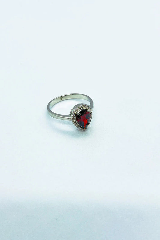 Red zircon stone silver ring
