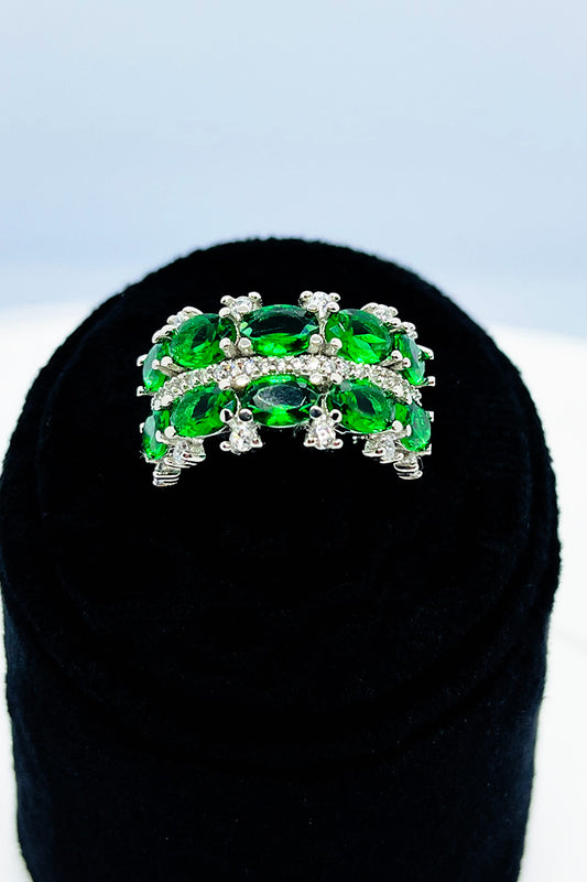 خاتم أنيق من الفضة الإيطالية عيار 925 مع أحجار الزركون الخضراء