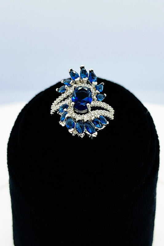 خاتم من طبقتين مرصع بأحجار الزركون والفضة