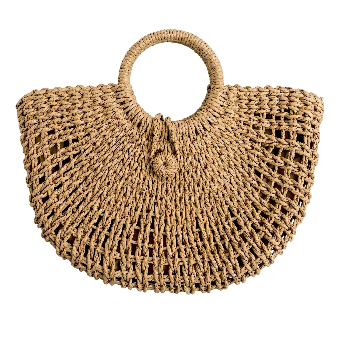 Woven Premium Straw Half-Moon Tote Bag with Built-In Lock