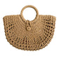 Woven Premium Straw Half-Moon Tote Bag with Built-In Lock